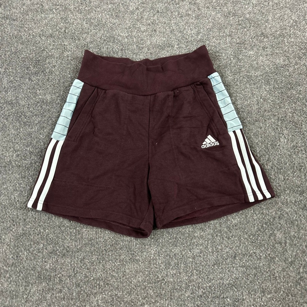 Adidas Shorts Womens Size S Maroon Burgundy Athletic Fleece 3 Stripe Pockets